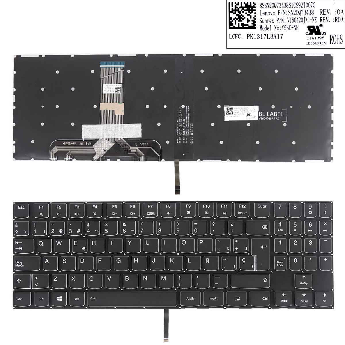 Picture of New Replacement Laptop Keyboard For Lenovo Legion Y520 Y520-15IKB R720 R720-15IKB BLACK(White Backlit,White Printing Transparent Side WIN8) SP Layout